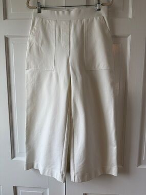 NWOT JONES NY Women's Wide Leg Cropped Pants Cream White Large High Waist Knit